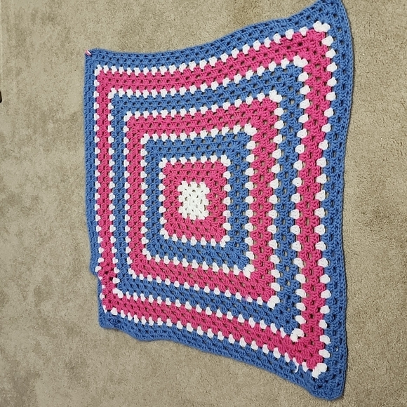 vintage Other - Blue white magenta baby doll super soft Crocheted crib quilt